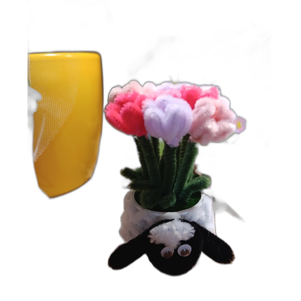 Tulpen Schaf-Blumentopf + Kerze – Geschenkset